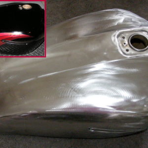 Tank -- Before (inset) and after removing paint and decals 