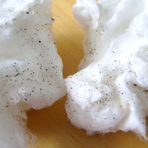 Small particles inside tank captured in rolled cotton